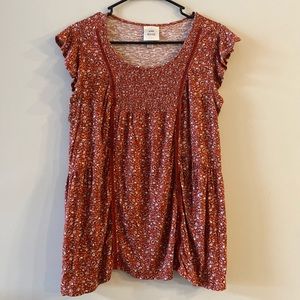 Knox Rose Flower Pattern Top Size Medium Burnt Orange/Red